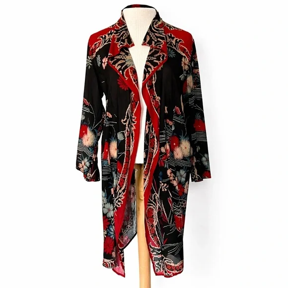 Citron Santa Monica Black Floral Silk Kimono Jacket – EUC – L/XL – MSRP $289 - Picture 4 of 15